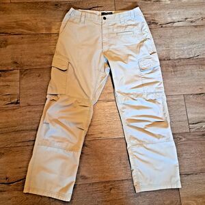 LAPG Mens Urban Ops Tactical Pants Khaki Rip Stop Elastic Waiste 34x30